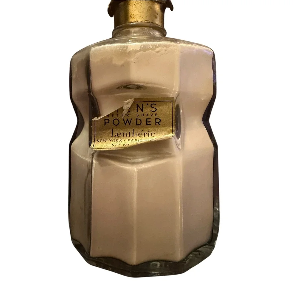 Vtg 40s Lentheric Mens After Shave Powder Glass Bottle Art Deco 3oz Collectible
